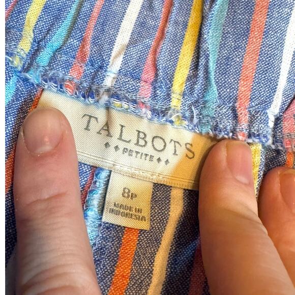 Talbots Blue Denim Cotton Linen Pastel Striped Drawstring Shorts Size 8P - Picture 5 of 7